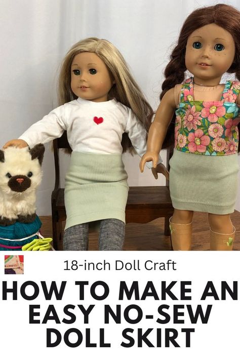 How to make an easy no-sew skirt for an 18" doll out of an old long-sleeved t-shirt. This is a great example of a recycling an old piece of clothing! No Sew Doll Clothes, No Sew Skirt, No Sew Doll, Sew Doll Clothes, Diy American Girl Doll Clothes, Sew Skirt, Sew Doll, Quilting Videos, Dolls Clothes Diy