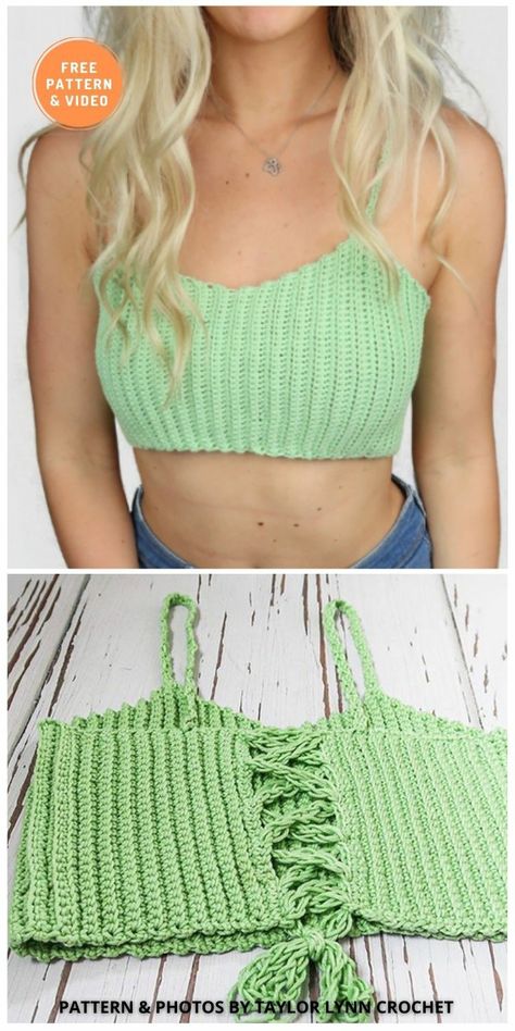 Crochet Tops Free Patterns Summer, Tops Tejidos A Crochet, Crochet A Crop Top, Quick Easy Crochet, Crochet Bralette Pattern, Crochet Shirts, Bralette Pattern, Crochet Wearables, Crochet Crop Top Pattern