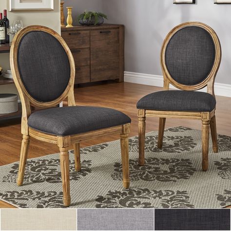 Deana Round Back Linen and Pine Wood Dining Chairs (Set of 2) by iNSPIRE Q Artisan (Dark Grey Linen), Black, Size 8' x 10' Round Back Dining Chairs, Dining Chair Upholstery, Round Chair, Wood Dining Chairs, Fabric Dining Chairs, Chair Upholstery, Dining Room Bar, Cool Chairs, Room Tables