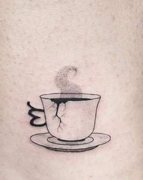 Broken Teacup, Teacup Illustration, Mug Tattoo, Coffee Cup Tattoo, Cup Tattoo, Coffee Tattoo, Coffee Tattoos, Grey Coffee, Hotel Logo