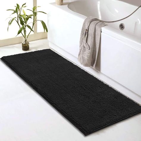 PRICES MAY VARY. 100% Microfiber Non-slip black bathroom runner with updated PVC backing, keeps the rug securely in place for added safety Soft chenille bath mat runner, plush and thick, relieve pressure and fatigue on your feet,provides a comfortably plush place to stand and keep floors dry. Long bathroom rug with highly absorbent plush tufts across the entire surface soak up water fast, dries quickly for supreme comfort Hand Wash Advise for long use or Machine washable with low in cold water, Black Bath Rug, Black Bathroom Rug, Long Bathroom Rugs, Long Bath Mat, Grey Bath Mat, Black Bath Mat, Bathroom Runner, Chenille Bath Mat, Bath Runner