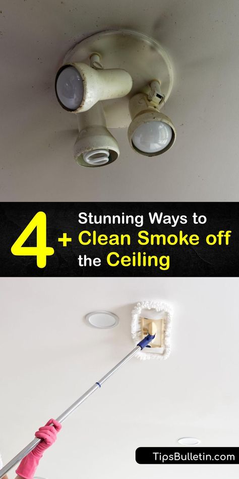 Smoke smell and cigarette smoke stains are tough to eliminate. You need our guide to getting rid of soot stains, smoke stains, and lingering smoke odor. Discover how to make your ceilings look brand new without a cigarette smoke stain in sight. #clean #smoke #ceiling How To Clean A Smokers House, Cleaning Smokers Walls, Yellow Ceiling, Diy Household Cleaners, Household Cleaning Products, Off White Walls, Best Cleaner, Home Cleaning Hacks, Clean Your House