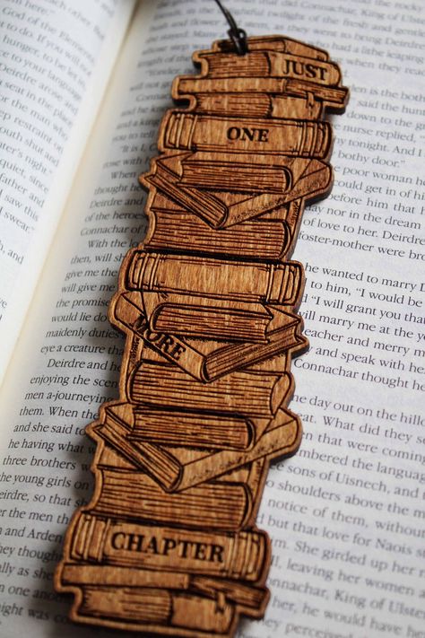 Wooden Bookmark book stack one more chapter adventure quote | Etsy Poem Books, Adventure Quote, Wood Burning Patterns Stencil, Laser Cut Wood Crafts, Woodburning Projects, One More Chapter, Laser Engraved Ideas, Wood Burning Crafts, Laser Art