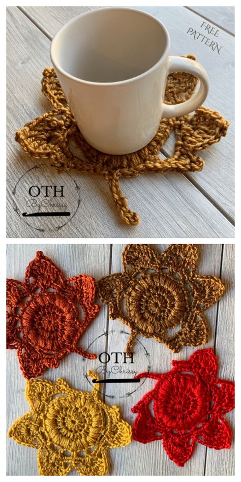 Crochet Leaf Coaster Free Crochet Patterns and Tutorial Leaf Coaster, Crochet Fall Decor, Autumn Crochet, Crochet Leaf, Crochet Leaf Patterns, Fall Crochet Patterns, Easy Crochet Animals, Crochet Coaster, Crochet Coaster Pattern