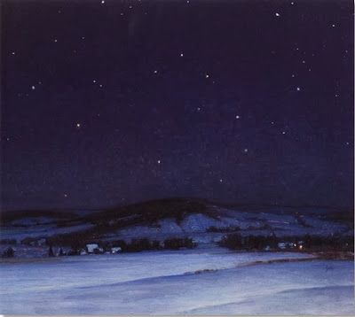 by George Sotter, Moonlight, Bucks County, from Christopher Volpe's Art Blog: Great Snow Paintings Snow Paintings, Pennsylvania Impressionist, Snow Night, American Impressionism, Moonlight Painting, Painting Snow, Winter Painting, Night Landscape, Bucks County