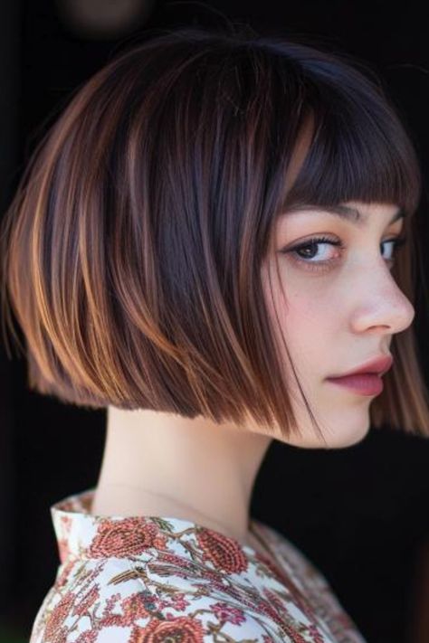 Short Bob Hair With Bangs, Baby Bangs Bob, Bob Short Bangs, Sharp Bob Haircut, Short Bob Cut With Bangs, Bob Haircut Straight Hair, Bob With Short Bangs, Sharp Bangs, Straight Short Hairstyles