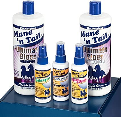 Amazon.com : Mane 'n Tail Ultimate Gloss Shampoo and Conditioner 32 Ounce Each with 4 OunceDetangler Spray, Spray 'n White, Spray'n Braid : Sports & Outdoors Mane And Tail Shampoo, Horse Mane, Body Shampoo, Detangler Spray, Toning Shampoo, Black Cartoon Characters, Perfect Coat, Mane N Tail, Travel Bottles