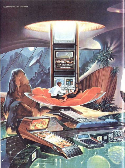 Retro Future Syd Mead, Novel Game, Interior Vintage, Bachelor Pad, Futuristic Art, Science Fiction Art, Retro Futuristic, Futurism, Futuristic Architecture