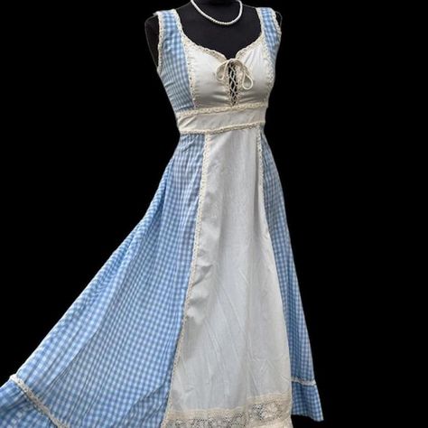 Gingham Corset, Corset Maxi Dress, Lace Up Corset, Blue Gingham, Boho Crochet, Everyday Dresses, Crochet Lace, Vintage 70s, Vintage Photos