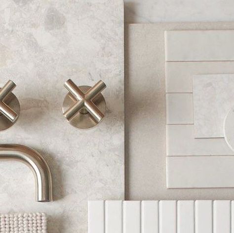 INTERIOR DESIGN | STYLING & DECORATING on Instagram: "Tonal inspiration from @tilecloud featuring brushed nickel hardware and soft neutrals ✨🙌🏼 #moodboard #brushednickel #tilesdesign" Brush Brass Bathroom, Bathroom Nickel Fixtures, Bathroom Remodel Brushed Nickel, Brushed Nickel Faucet Bathroom, Neutral Family Bathroom, Kitchen Brushed Nickel Hardware, Brushed Chrome Bathroom Fixtures, Bathroom Brushed Nickel Fixtures, Brush Nickel Bathroom Fixtures