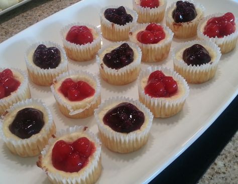 Mini Cheesecakes --- Michelle's Recipe Binder Blueberry Cheesecake Cupcakes, Mini Cheesecake Cupcakes, Cherry Cheesecake Dip, Cookie Dough Crust, Mini Cherry Cheesecakes, Cherry Cheesecake Recipe, Blueberry Cheesecake Recipe, Mini Cheesecake Recipes, Cream Cheese Desserts