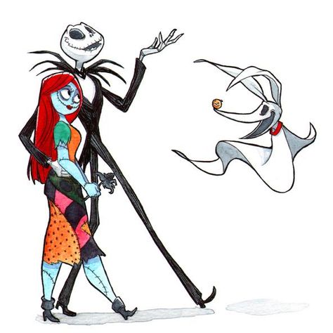 Sally And Zero, Nightmare Before Christmas Pictures, Zero Nightmare Before Christmas, Jack Nightmare Before Christmas, Nightmare Before Christmas Characters, Nightmare Before Christmas Drawings, Art Haus, Watercolor Ink, Jack And Sally