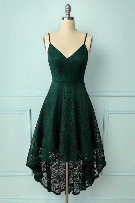 8c01a75941549a705cf7275e41b21f0ddesc49856560ri High Low Lace Dress, Style Vert, Shoulder Strap Dress, Green Homecoming Dresses, Burgundy Lace, Lace Homecoming Dresses, Short Prom Dress, Grad Dresses, Hoco Dresses