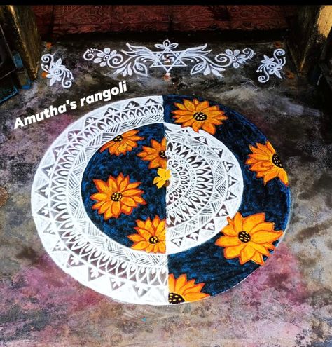 Mandala rangoli Circular Rangoli Designs Diwali, Mandala Art Rangoli Design, Rangilo Design, Mandala Rangoli Designs Diwali, Creative Rangoli Designs For Competition, Flower Rangoli Designs Creativity, Poster Rangoli Designs For Diwali, Mandala Rangoli Designs, Rangoli Designs With Colors