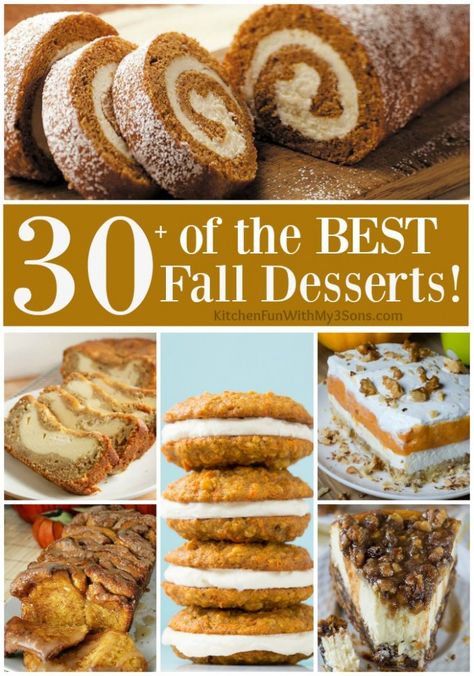 Over 30 of the BEST Fall Dessert Recipes! Including Cake, Cookies, Pie, Bars, Bread, & more! Fall Dessert Recipes Pumpkin, Best Fall Desserts, Kitchen Fun, Fall Cooking, Fall Dessert Recipes, Fall Dessert, Thanksgiving Desserts, Pumpkin Dessert, Baked Pumpkin