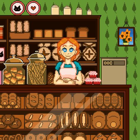 welcome to the bakery 250×250 Kitchen Pixel Art, Bakery Shop Concept Art, Bread Pixel Art, Pixel Art Bakery, Platformer Tileset Pixel Art, 8bit Art, Bakery Shop, Food Drawing, Pixel Art