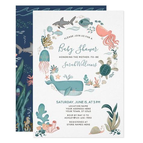 Ocean Baby Showers, Sea Baby Shower, Shopping Gifts, Animals Baby Shower, Boho Baby Shower Invitations, Sea Birthday Party, Woodland Baby Shower Invitations, 2nd Birthday Invitations, Baby Shower Invitaciones