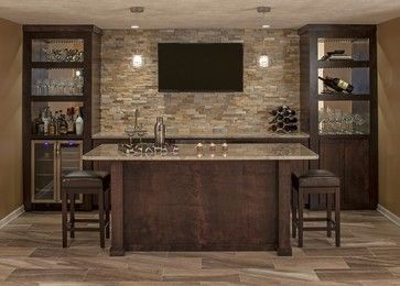 Bar - contemporary - Home Bar - Omaha - Spaces Interiors/Exteriors Contemporary Home Bar Designs, Contemporary Home Bar, Basement Bar Remodel, Basement Bar Area, Spaces Interior Design, Finished Basement Designs, Bar Design Ideas, Home Bar Plans, Basement Bar Plans