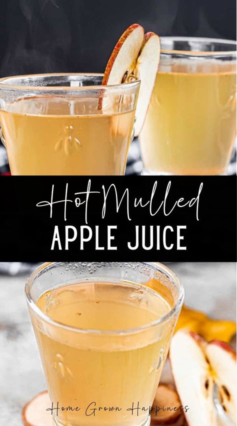 A warming mocktail of spiced mulled apple juice to enjoy over the cooler months. This is a non-alcoholic alternative to mulled wine. Flavour apple juice with citrus and spice and heat until fragrant, to create a warm spiced apple juice. A delicious and warming drink. This mulled apple juice recipe can be made on the stove top in under 30 minutes, or for a hands-off approach, make it in the slow cooker. Spiced Apple Juice, Mulled Apple Juice, Apple Juice Recipe, Home Grown, Mulled Wine, Apple Juice, Non Alcoholic, Apples, Juice