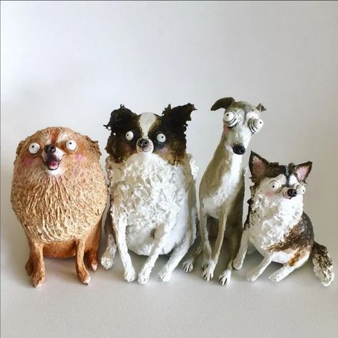 paper mache dog figures by Miranda Mulder are in the spotlight on allthingspaper.net Paper Mache Characters, Cool Paper Mache, Paper Mache Sculpture Ideas, Clay Animals Sculpture, Cat Paper Mache, Paper Mache Elephant, Paper Mache Art Projects, Paper Mache Dog, Paper Mache Art Sculpture