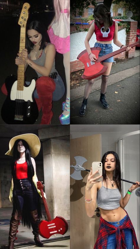 Hot Nerdy Halloween Costumes, Marceline Cosplay Costumes, Marceline Cosplay Ideas, Halloween Costumes Marceline, Marceline Adventure Time Cosplay, Halloween Costumes Adventure Time, Aesthetic Halloween Costumes Grunge, Adventure Time Halloween Costumes, Princess Bubblegum And Marceline Costume