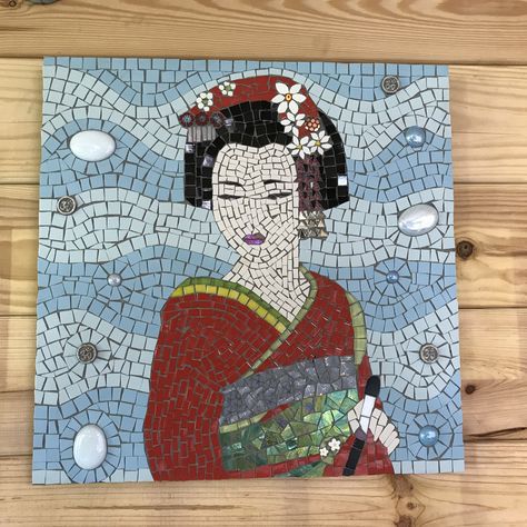 Japanese Mosaic, Mosaics Art, Mosaic Madness, Mosaic Ideas, Mosaic Artwork, Japanese Geisha, Mural Art, Mosaic Art, Drawing Inspiration