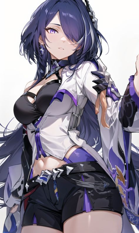 Acheron - Honkai Star Rail Star Character, Black Gloves, Very Long Hair, Honkai Star Rail, Black Choker, Cool Anime Pictures, Star Rail, Rwby, Purple Hair