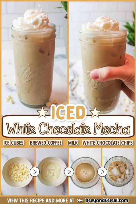 How To Make Iced White Chocolate Mocha Coffee At Home, Iced White Chocolate Mocha Recipe, Homemade White Chocolate Mocha, Copycat Iced White Chocolate Mocha, Iced Toasted White Chocolate Mocha, Iced White Chocolate Mocha, Coffee Ice Cubes, Mocha Recipe, White Chocolate Mocha