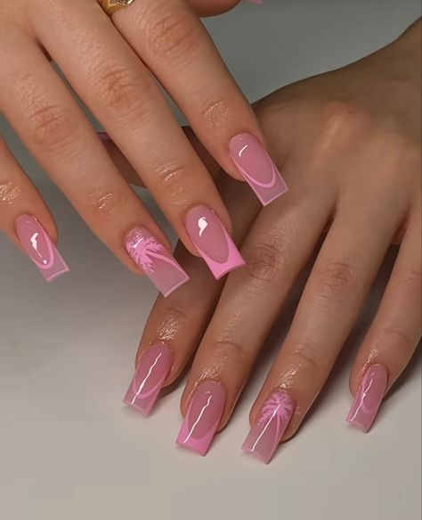 Nail Ideas Basic, Pink Blue Nails, Beginner Nail Designs, Nails Basic, Fake Acrylic Nails, Ny Nails, Pink French Nails, Colored Acrylic Nails, Girly Acrylic Nails