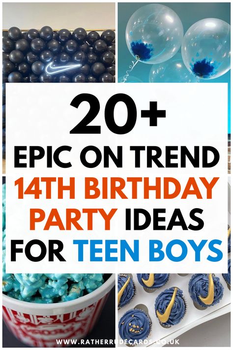 DIY creative boys 14th birthday party ideas for teenage boys Teen Boy Party Ideas Teenage Birthday Ideas, 14th Birthday Boy Ideas, 14th Birthday Party Ideas Boy, 13th Birthday Party Ideas For Boys Theme, 16 Birthday Ideas For Boys, Teen Boy Sleepover Ideas, Teen Birthday Party Ideas For Boys, Boy 11th Birthday Party Ideas, Boys 17th Birthday Ideas