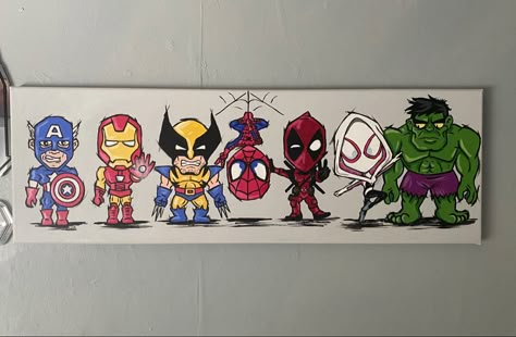 Dc Canvas Painting, Avengers Painting Ideas, Marvel Painting Ideas On Canvas, Superhero Canvas Painting, Father's Day Painting, Avengers Painting, Batman Painting, Marvel Paintings, Anime Canvas Painting