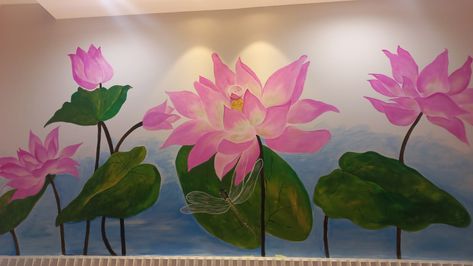 Lotus wall painting ideas Painting On Wall Ideas, Lotus Wall Painting, Wall Painting Indian, Flowers Wall Painting, Flute Wall, Painting On Wall, Wall Painting Ideas, Painting Indian, Stage Decor