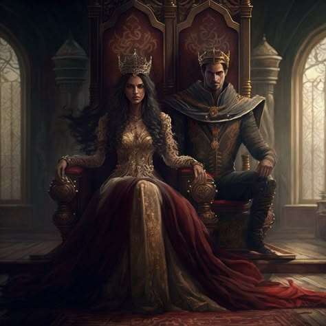 King And Queen Character Art, Fantasy King And Queen Art, Bow Before The Elf Queen Fanart, King And Queen Aesthetic Couple, Royalty Fantasy Art, Medieval King And Queen, King And Queen Aesthetic, Queen Poses Reference, King And Queen Art