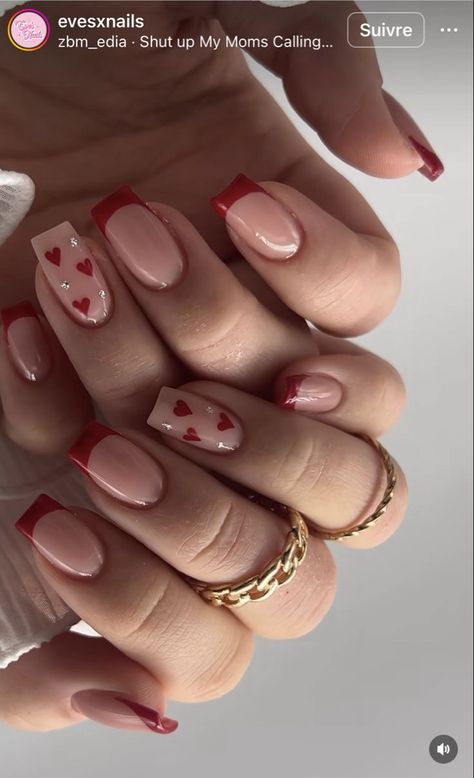 Short Red Nails, Red Nail Designs, Nagel Inspo, Short Nail Designs, Heart Nails, Classy Nails, Pretty Acrylic Nails, Valentine's Day Nails, Valentines Nails