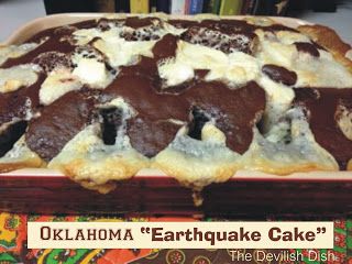 The Devilish Dish: Oklahoma "Earthquake Cake" Peanut Butter Earthquake Cake, Chocolate Peanut Butter Earthquake Cake, Earthquake Cake Recipes, Eufaula Oklahoma, Earthquake Cake, Box Cake Recipes, Haunted Oklahoma, Oklahoma Memes, State Foods