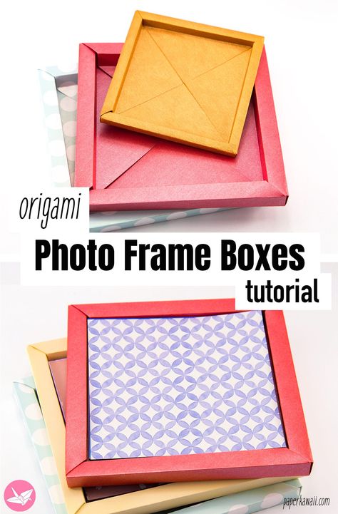 Origami Photo Frame, Origami Frame, Paper Kawaii, Paper Craft Tools, Tangram Puzzles, Box Tutorial, Useful Origami, Origami Box, 3d Origami