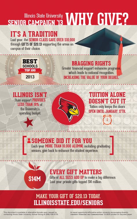 Illinois State University Senior Campaign '13 http://advancement.illinoisstate.edu/opportunities/senior-campaign/give.php Alumni Engagement Ideas, Fundraising Graphics, Fundraising Campaign Design, Alumni Event Ideas, Alumni Engagement, Nonprofit Startup, School Marketing, Annual Campaign, Anniversary Plans