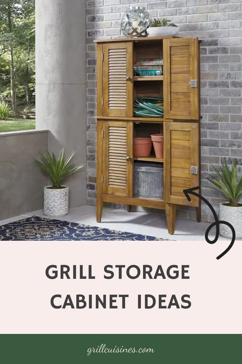 Grill Storage cabinet Ideas https://grillcuisines.com/best-outdoor-grill-storage-ideas Grill Storage Ideas, Bbq Tool Storage Ideas, Bbq Tools Storage, Grill Storage, Storage Cabinet Ideas, Best Outdoor Grills, Cooking Business, Tool Storage Ideas, Clean Grill Grates