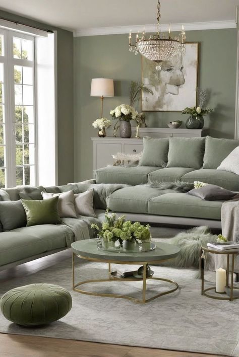 Gold Glam Living Room, Sage Green And Grey Living Room, Green And Gray Living Room, Grey And Green Living Room, Brown Livingroom, Bright Boho Living Room, Livibg Room, Sage Living Room, Sage Green Living Room