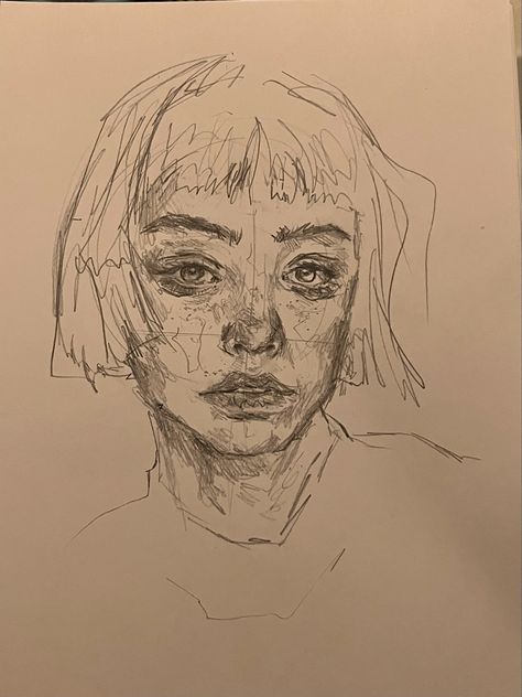 Messy Portrait Sketch, Semi Realistic Portrait Sketch, Messy Drawing Ideas, Messy Face Sketch, Quick Face Sketch, Portrait Drawing Reference Photos Faces, Realistic Sketches Of People, Messy Drawings Sketches, Messy Art Style