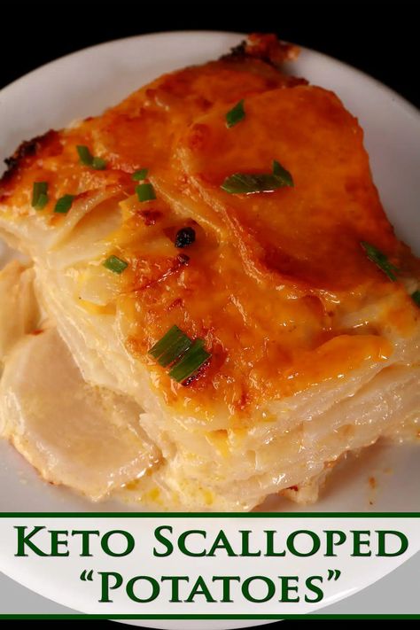 A serving of keto scalloped potatoes - turnips - on a plate. Keto Turnips, Keto Scalloped Potatoes, Scalloped Turnips, Turnip Casserole, Keto Potatoes, Potatoes Scalloped, Vegetable Casseroles, Homemade Scalloped Potatoes, Keto Veggies