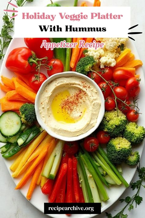 Holiday Veggie Platter With Hummus Festive Veggie Platter, Hummus And Veggies Platter, Party Potluck Ideas, Holiday Party Potluck, Hummus Appetizers, Cheesy Spinach Artichoke Dip, Holiday Potluck, Hummus Platter, Veggie Platter