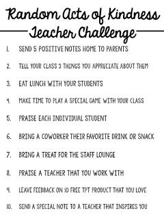 Random Acts of Kindness TEACHER CHALLENGE Teacher Morale, School Culture, Teacher Inspiration, Acts Of Kindness, Teacher Organization, Classroom Community, Beginning Of School, Teacher Tools, Future Classroom