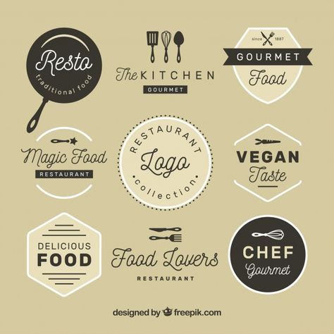 Vintage restaurant logos with badge design Free Vector | Free Vector #Freepik #vector #freelogo #freefood #freebusiness #freevintage Organic Food Logo, Food Lettering, Restaurant Logos, Food Typography, Restaurant Vintage, Cooking Logo, Vintage Bakery, Baking Logo, Kitchen Logo