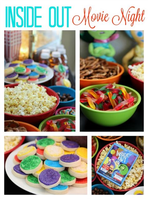 Disney Movie Night Snacks, Inside Out Movie Night, Best Birthday Themes, Birthday Themes For Women, Family Movie Night Snacks, Family Movie Night Themes, Disney Movie Night Menu, Disney Themed Movie Night, Disney Movie Night Food