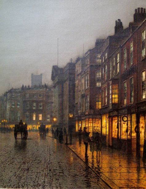 John Atkinson Grimshaw, 19th century English painter 19th Century Aesthetic, John Atkinson Grimshaw, Atkinson Grimshaw, London Painting, Albert Bierstadt, Victorian London, People Walking, City Art, In The Rain