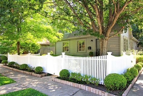 Fence Remodel, Yard Fence, White Fence, Front Yard Fence, White Picket Fence, Garden Shrubs, Fence Landscaping, Yard Project, Corner Lot