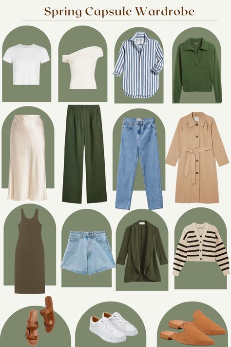 spring capsule wardrobe featuring tops bottoms and shoes Travel Capsule Wardrobe Spring, Spring Travel Capsule, Layers Outfit, Chic Capsule Wardrobe, Long Denim Shorts, Spring Closet, Spring Travel, Travel Capsule Wardrobe, Travel Capsule