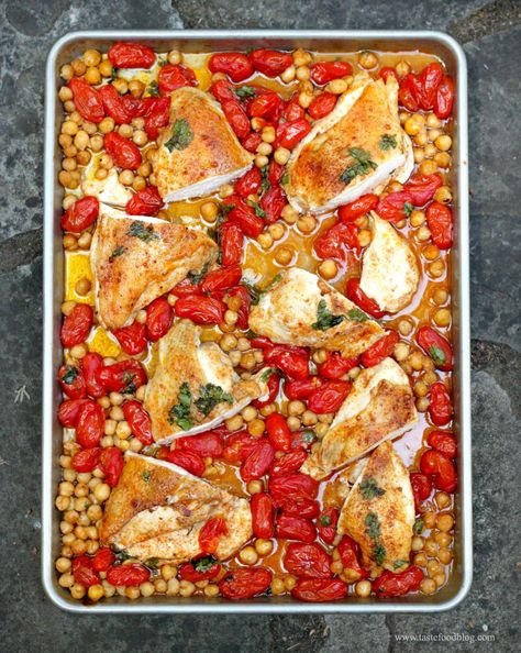 Smoky Roasted Chicken Breasts with Tomatoes and Chickpeas – TasteFood Chicken Chickpeas, Chicken Boneless Breast Recipes, Chicken Chickpea, Sheet Pan Suppers, Roasted Chicken Breast, Chickpea Recipes, Kielbasa, Breast Recipe, Boneless Chicken Breast