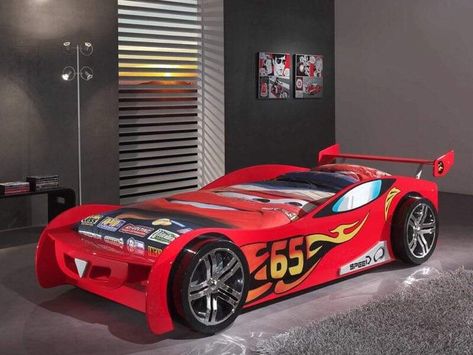 Lemans Car, Race Car Bed, European Beds, Spring Interiors, Double Bed Mattress, Car Bedroom, Mattress Buying, Car Bed, Red Bedding